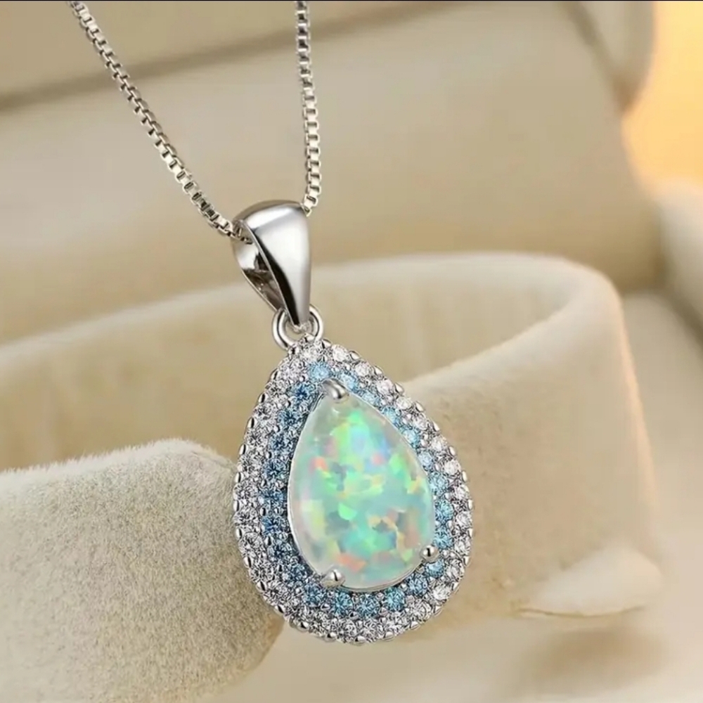 Water drop opal pendant necklace